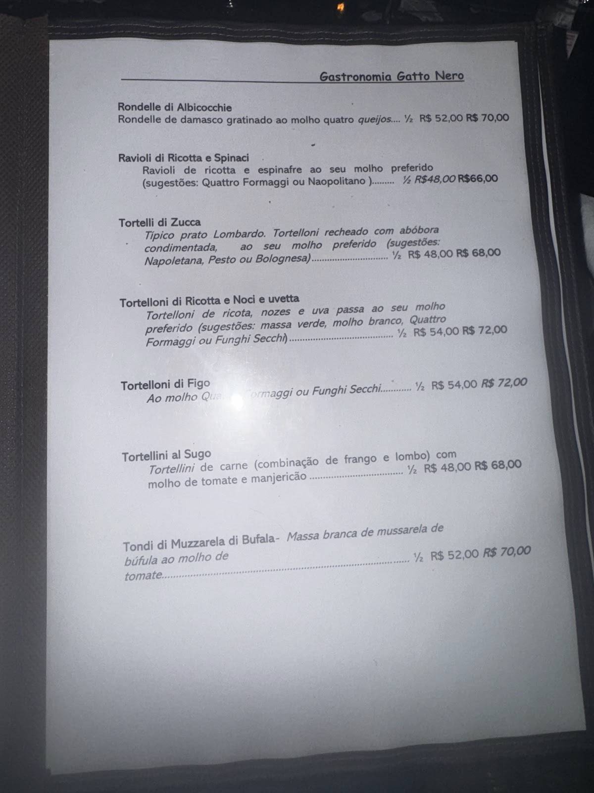 Gastronomia Gatto Nero cardápio