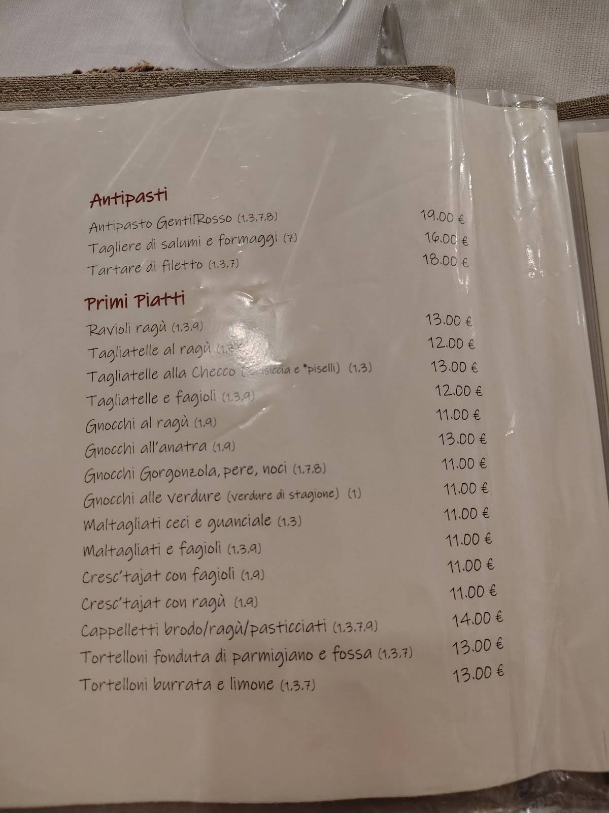 Menu di GentilRosso 