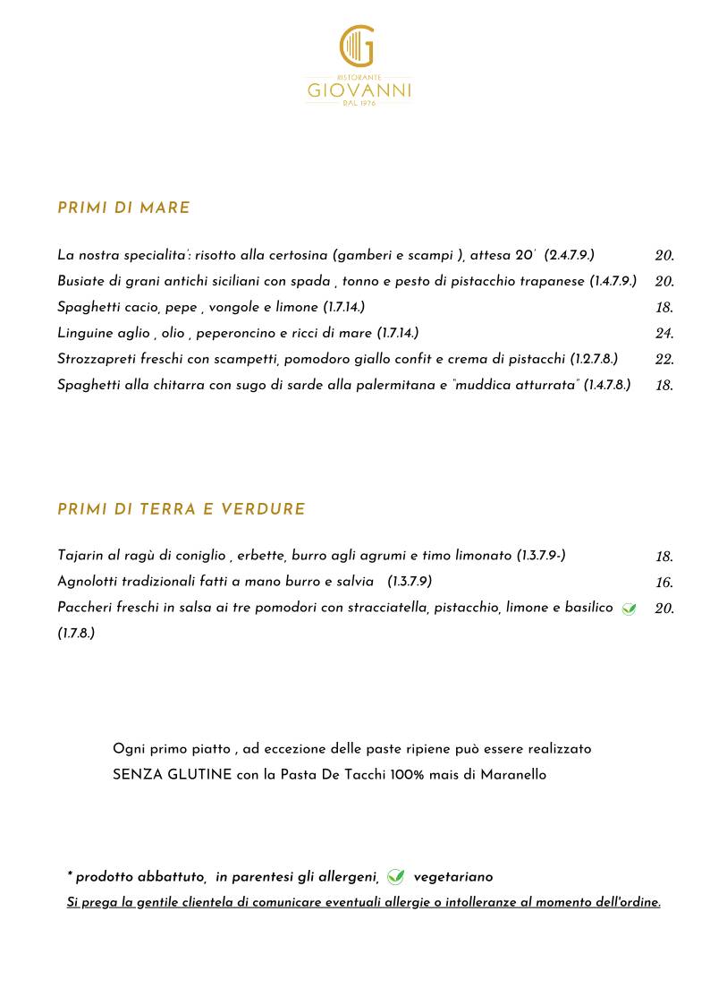 Menu di Giovanni Ristorante Gastronomia 