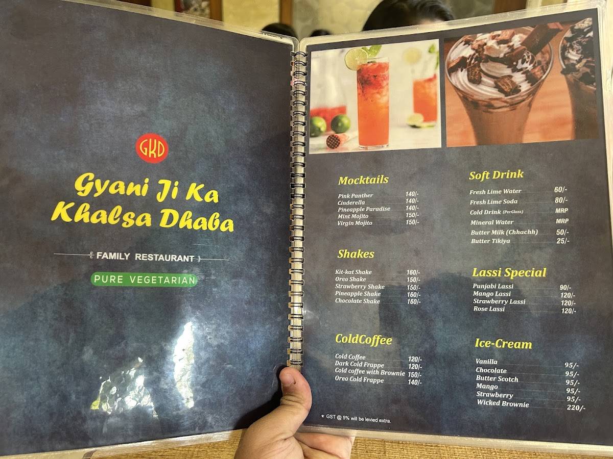 Gyaniji Ka Khalsa Dhaba menu