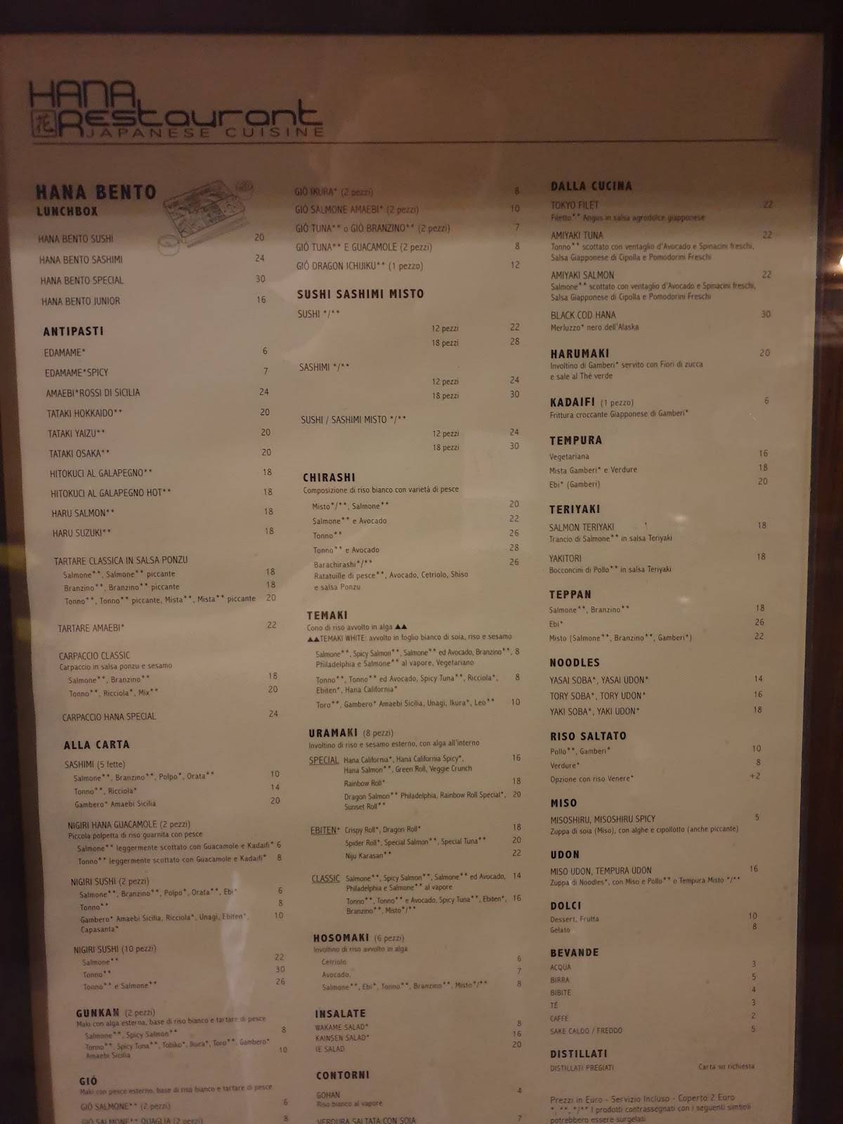 Hana menu discount