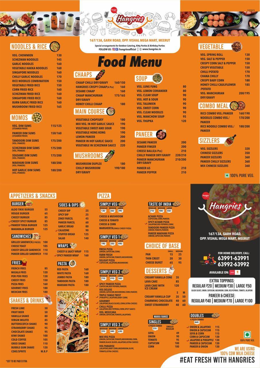 Hangries Meerut Italian & Chinese Restaurant menu