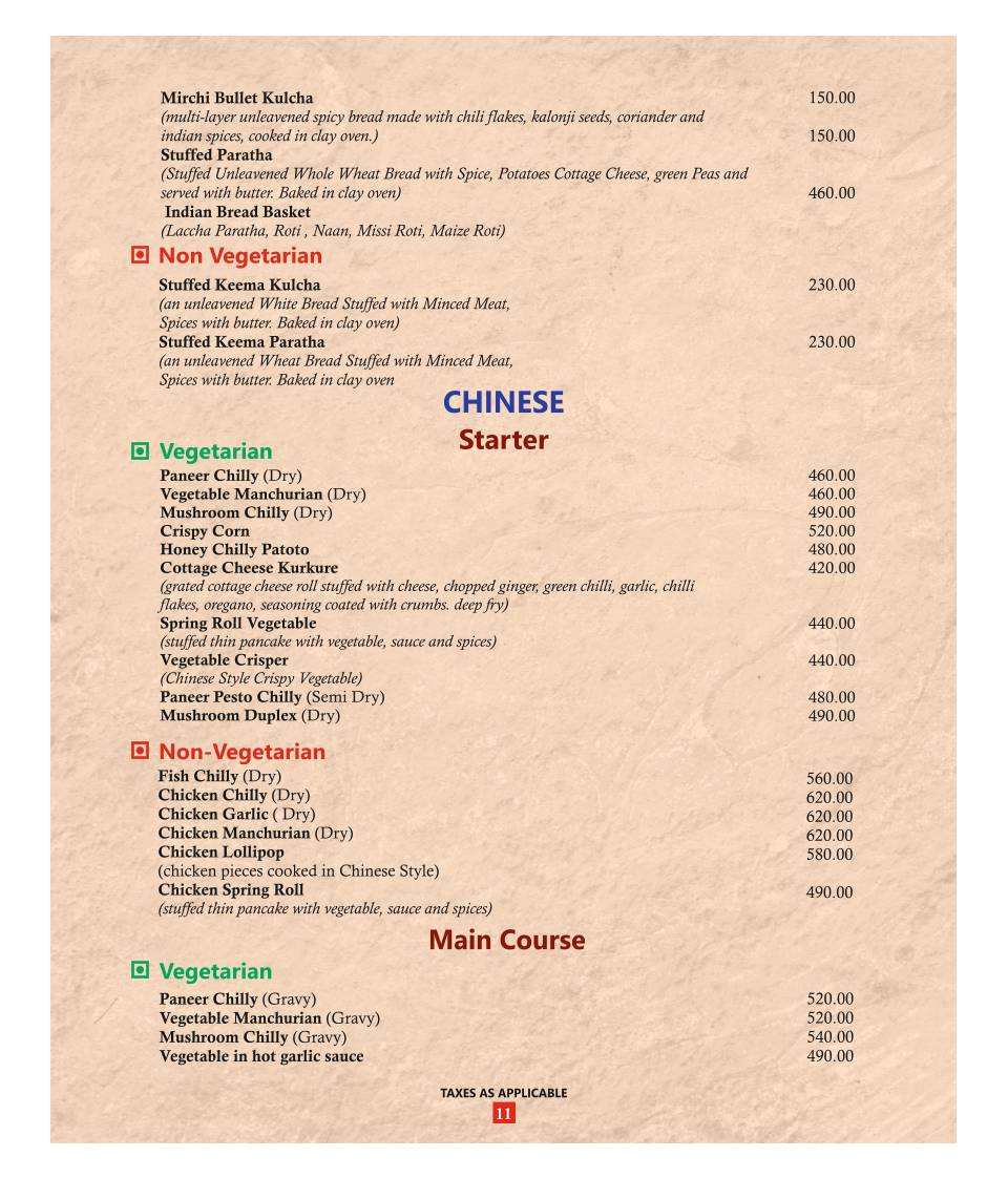 Restaurant Harigarh menu