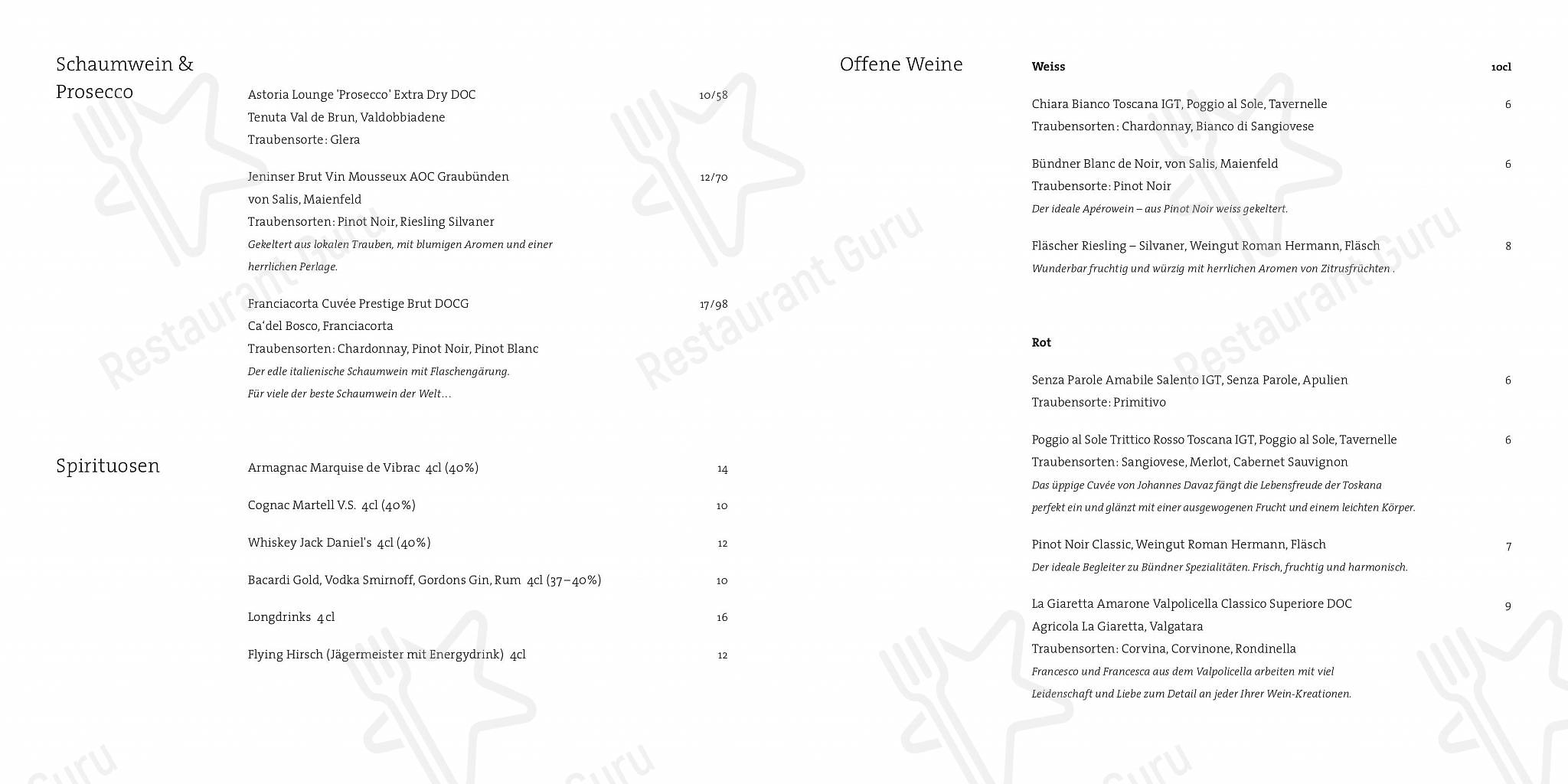 Berggasthaus Heimeli in Langwies - 菜单