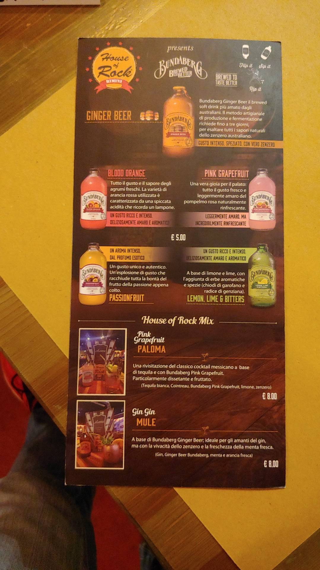 Menu di House of Rock 