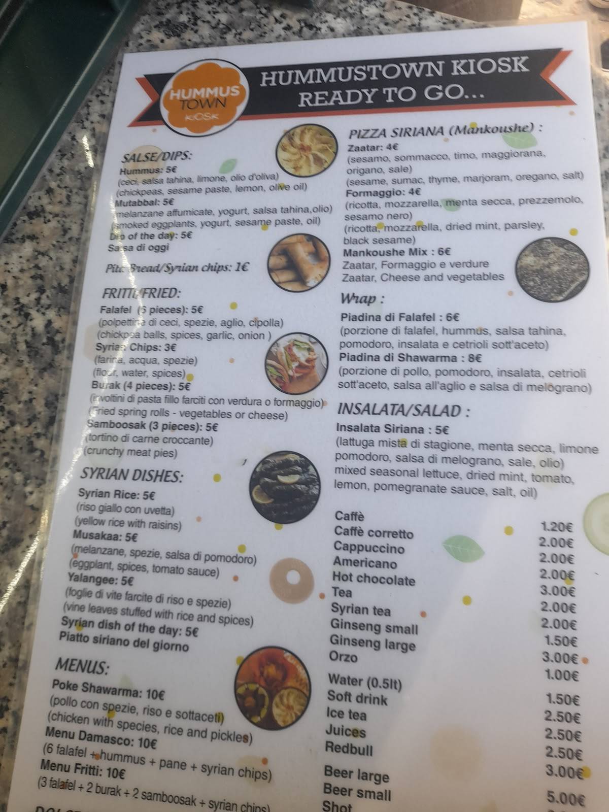 Menu di Hummustown Kiosk 