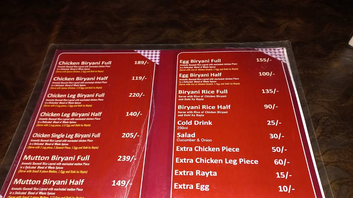 Hunter Biryani menu
