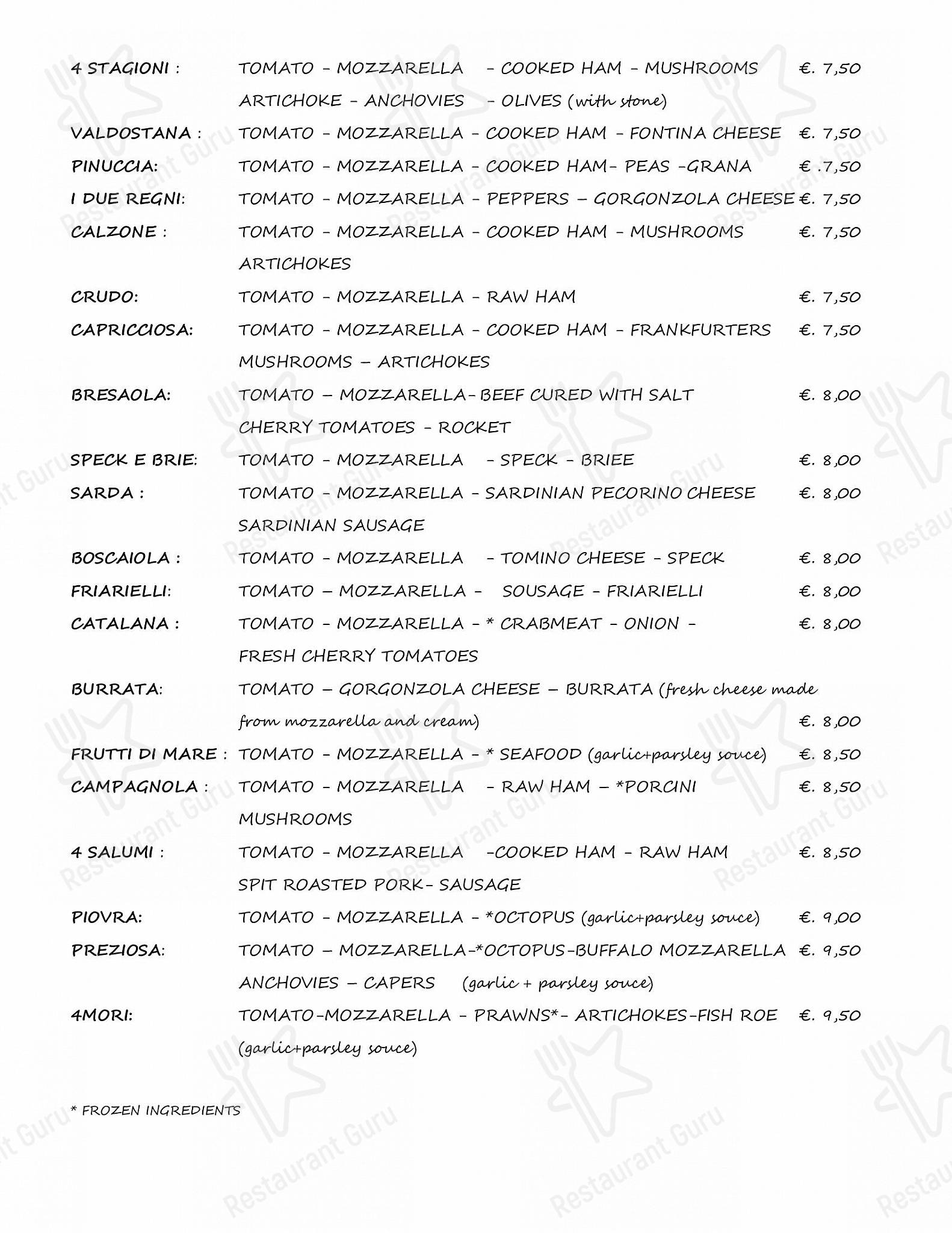 Menu di I Due Regni di Siccardi Wilma