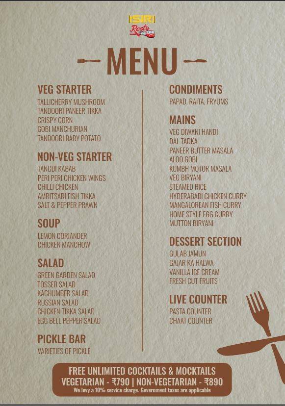 ISIRI Resto Bar - Theme Restaurant menu