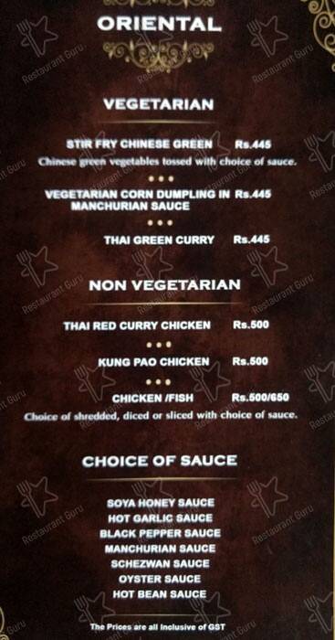 Imperial Grill menu