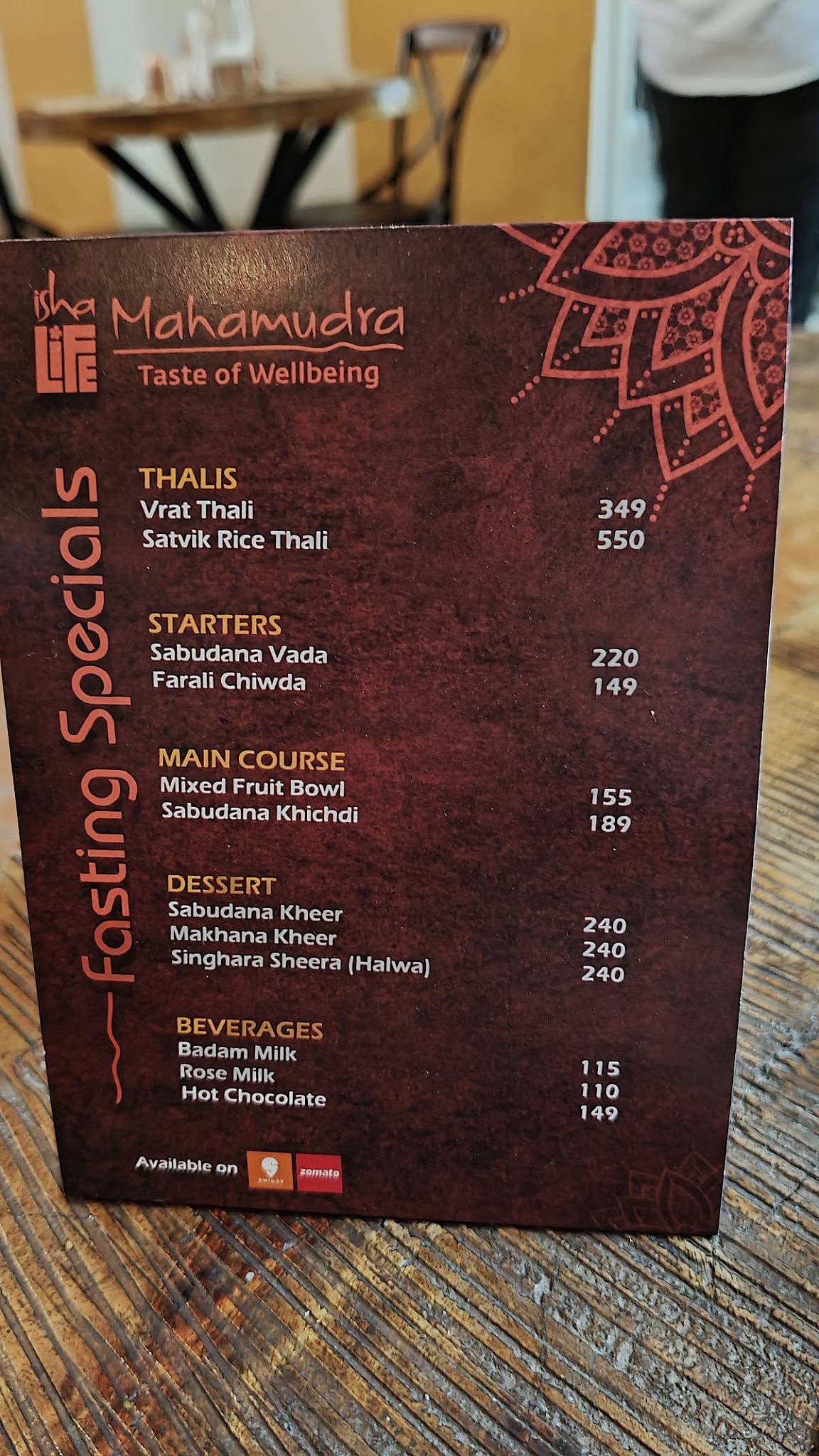 Isha Life Mahamudra Veg Restaurant Yoga menu