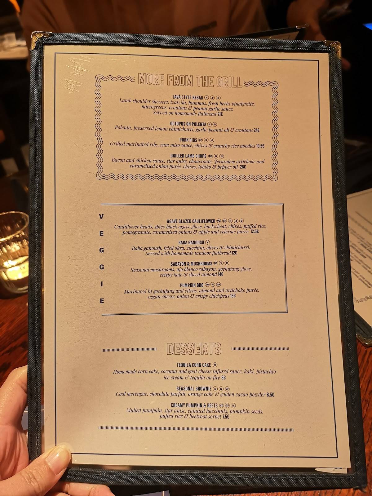 Menu at Javá Rooftop restaurant, Lisbon