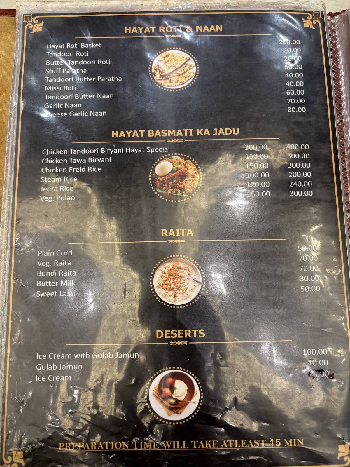 Kabab-E-Hayat menu
