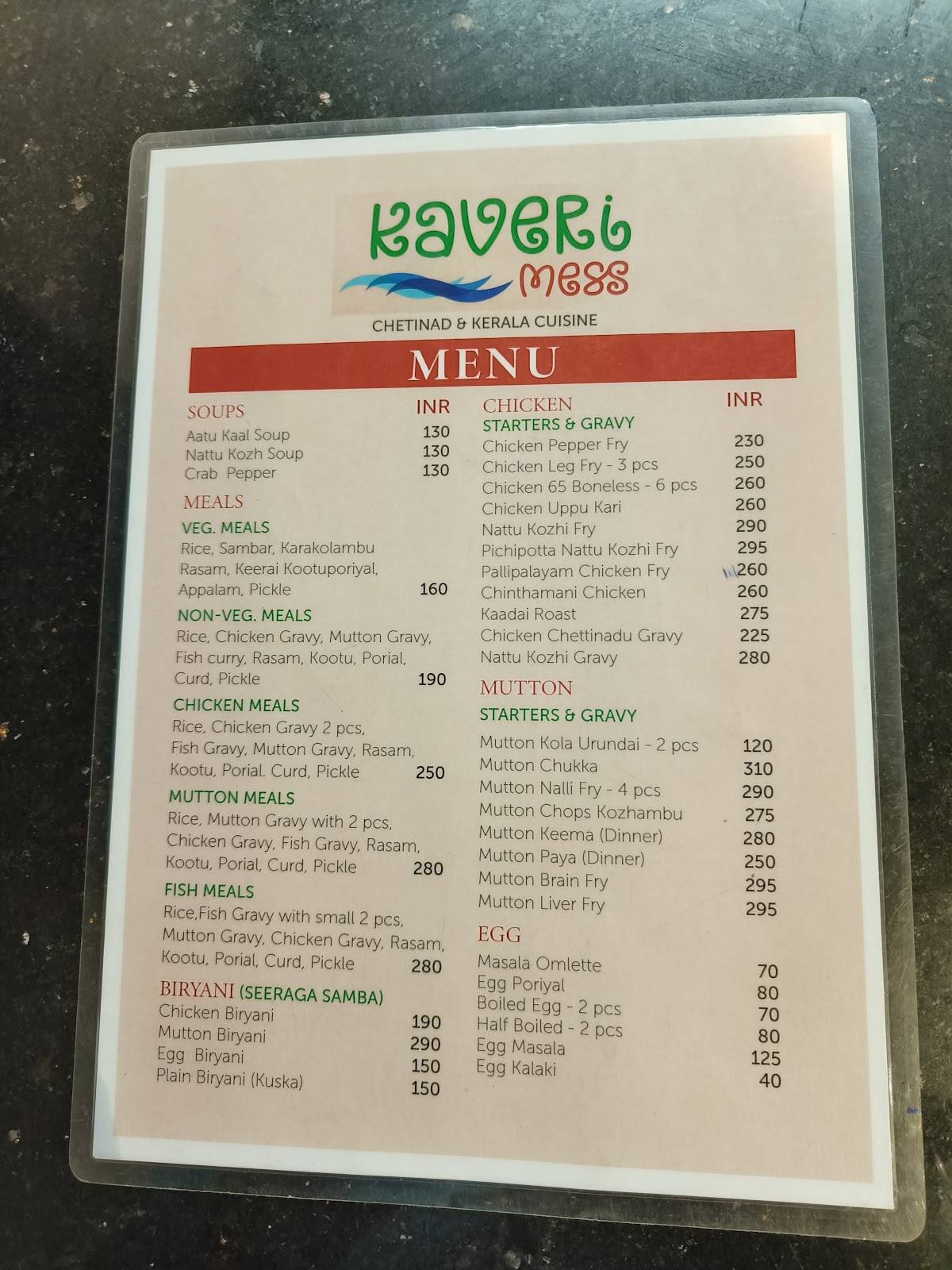 Kaveri Mess menu