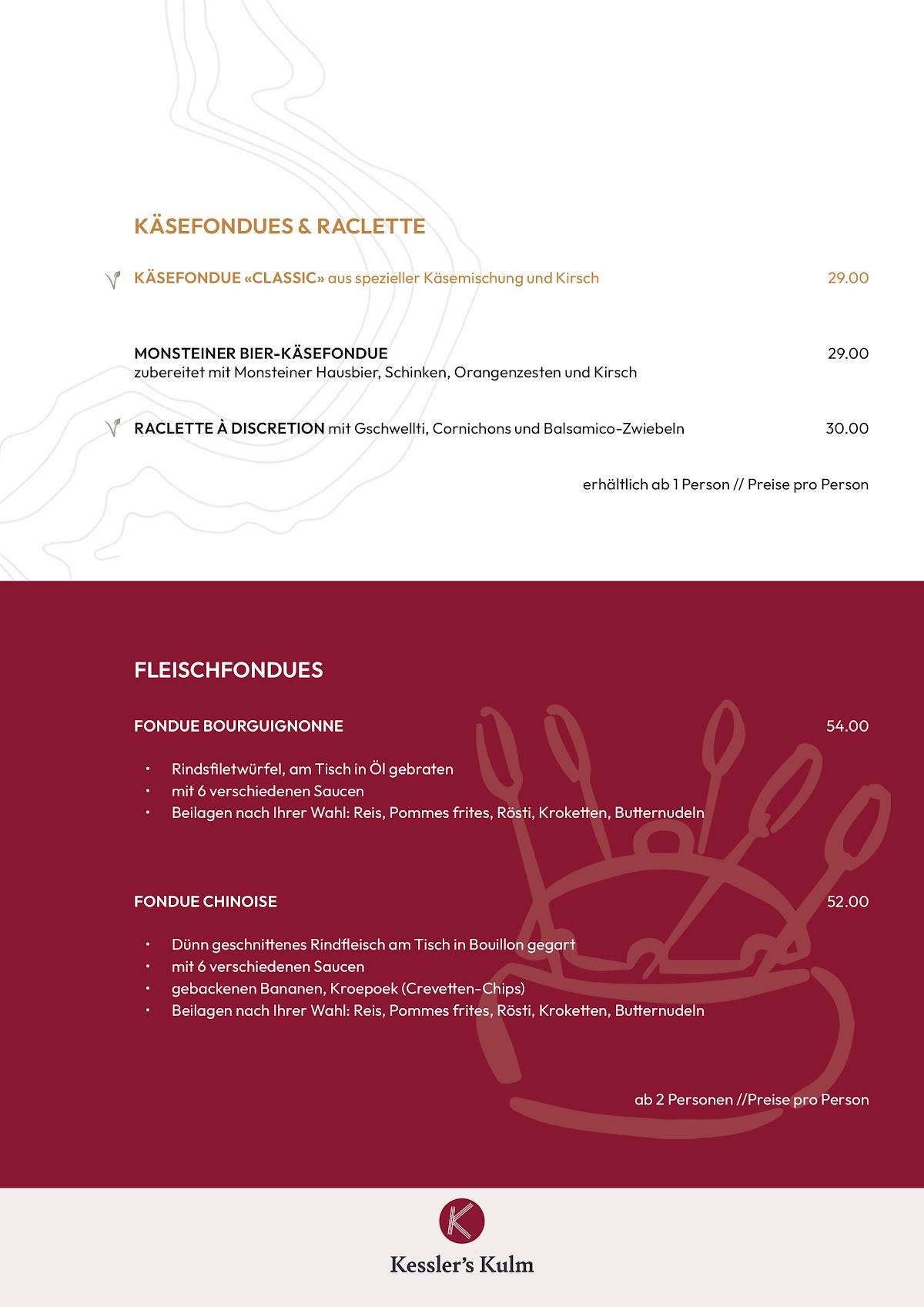 Menu di Kessler's Kulm Hotel / Restaurant 