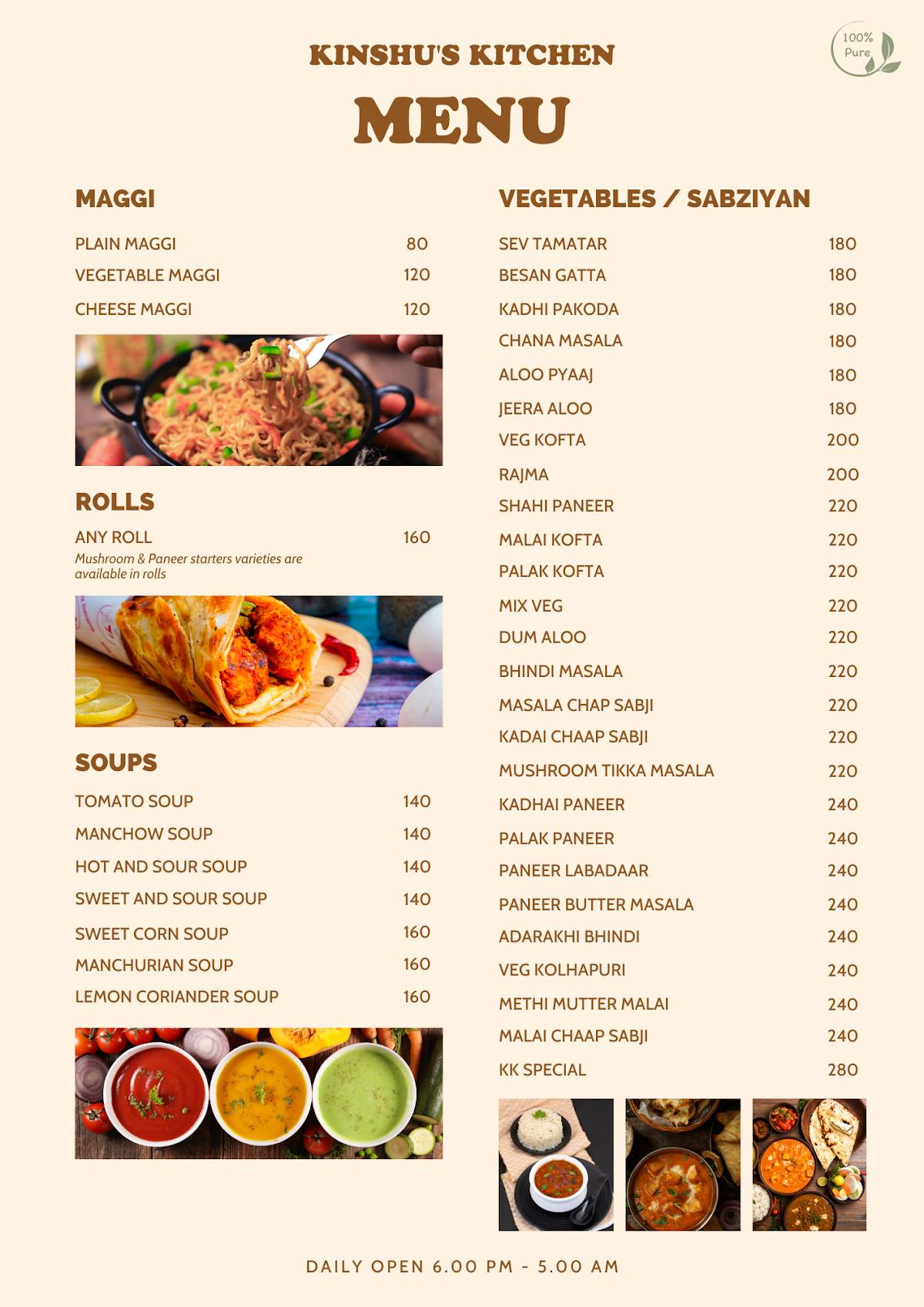 Kinshu's Kitchen Café & Restaurant menu