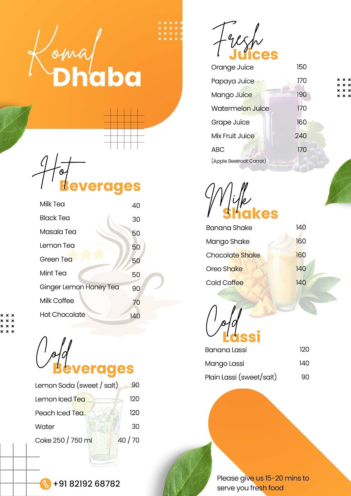 Komal dhaba menu