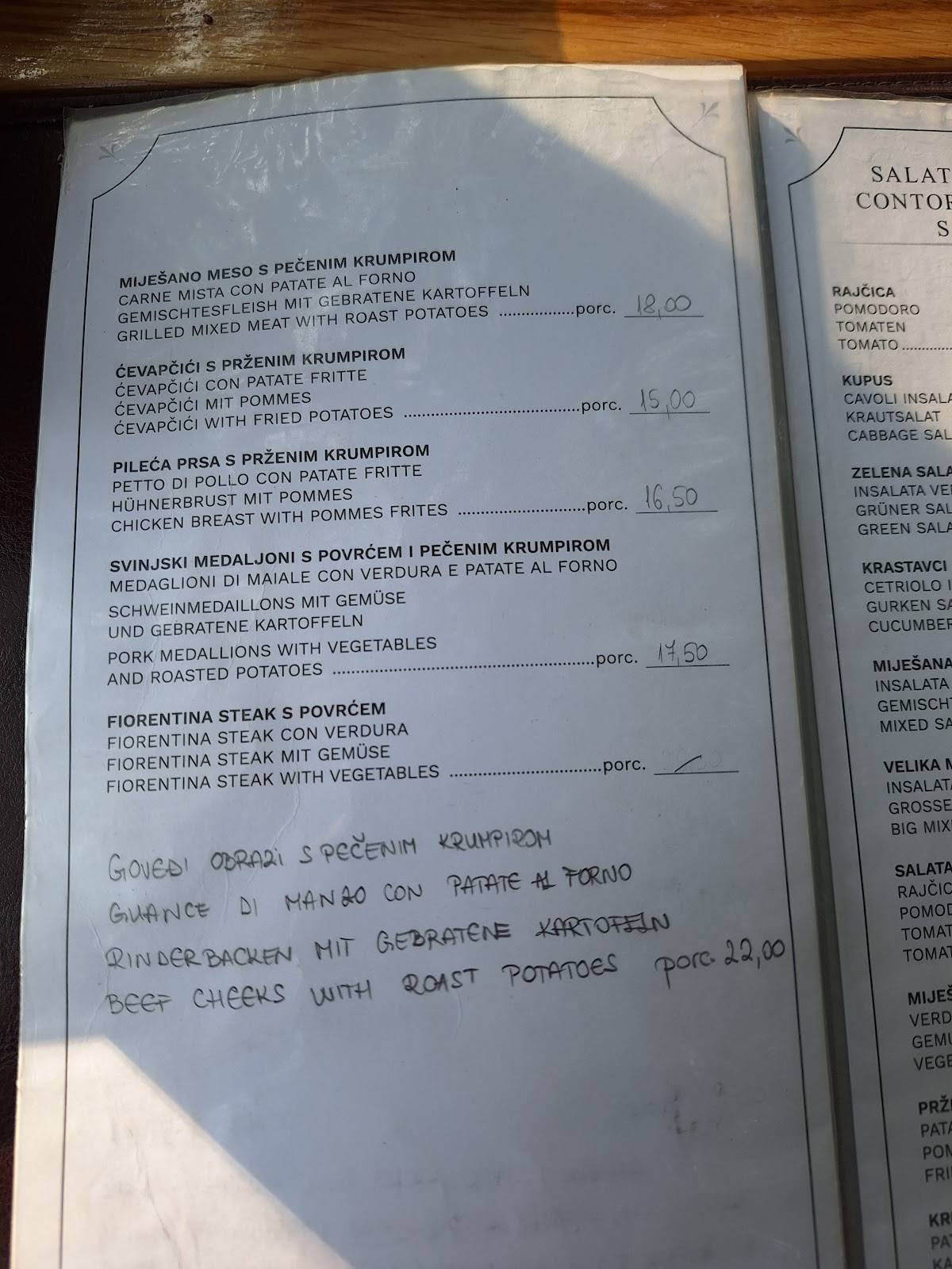 Menu di Konoba Tugurio 