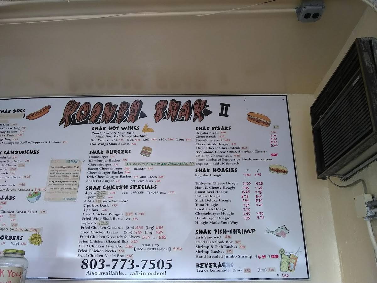 Menu at Korner Shak restaurant, Sumter