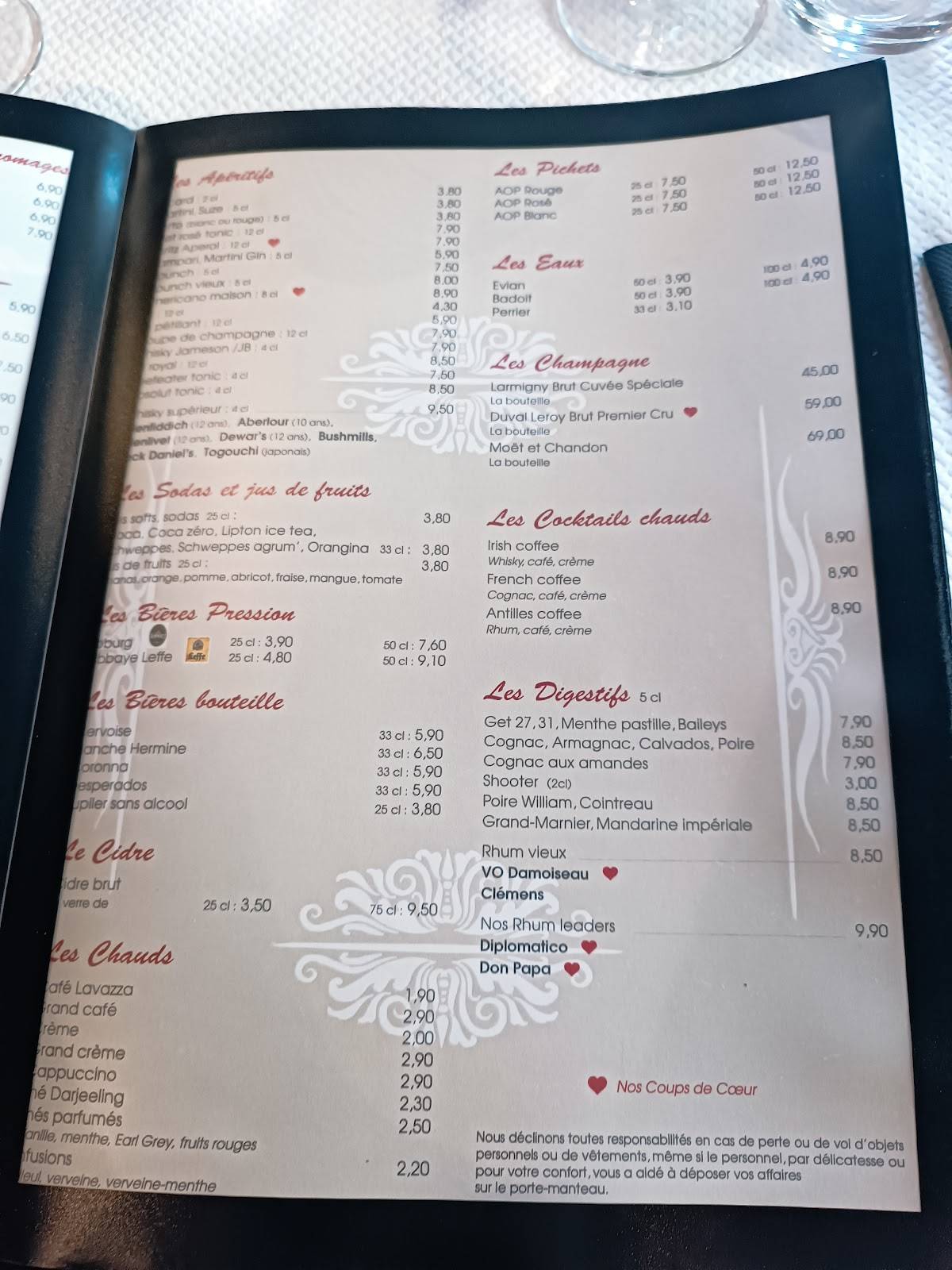 Menu de Restaurant L'Avenue