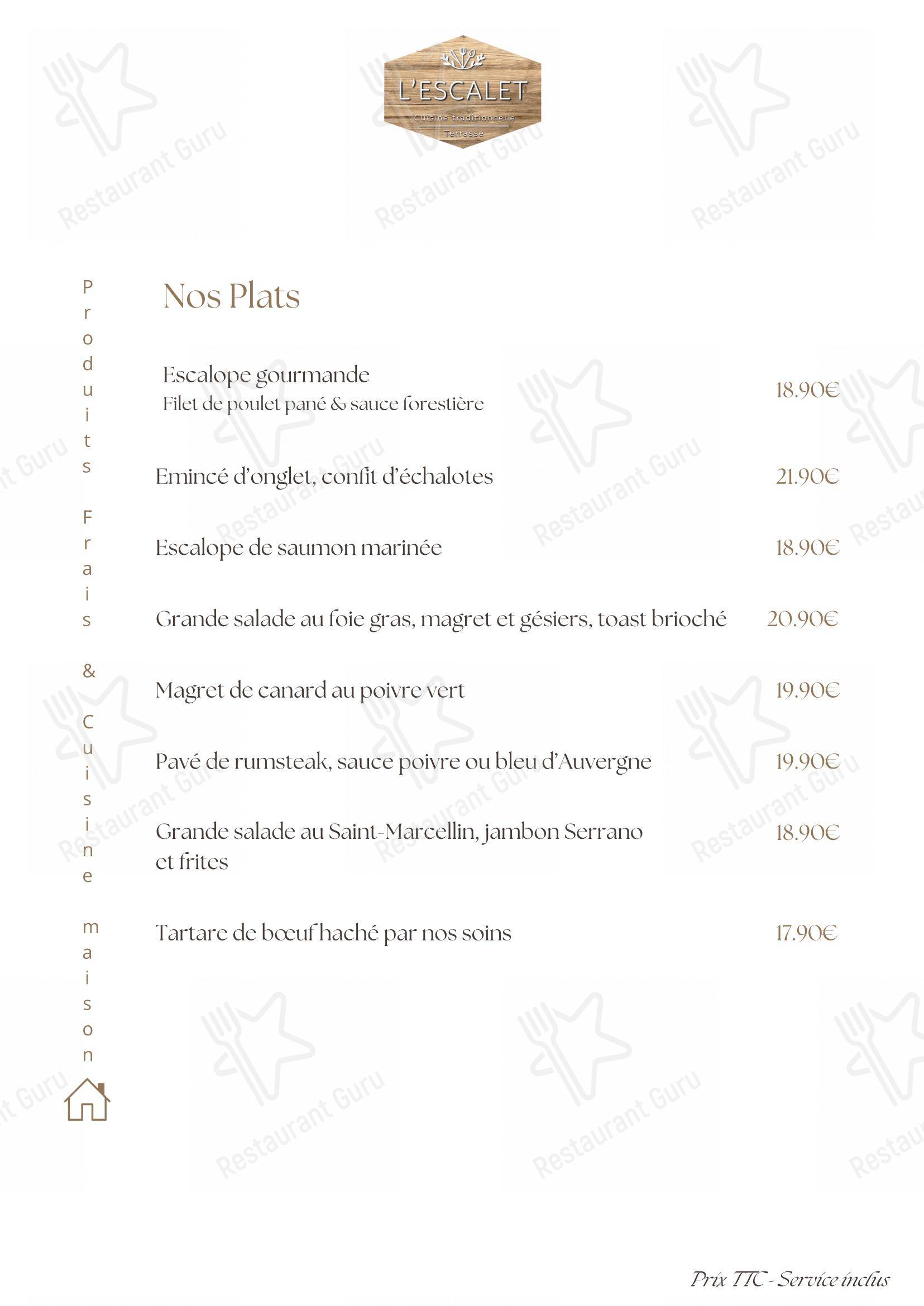 Restaurant L'ESCALET dans Rungis - Menu