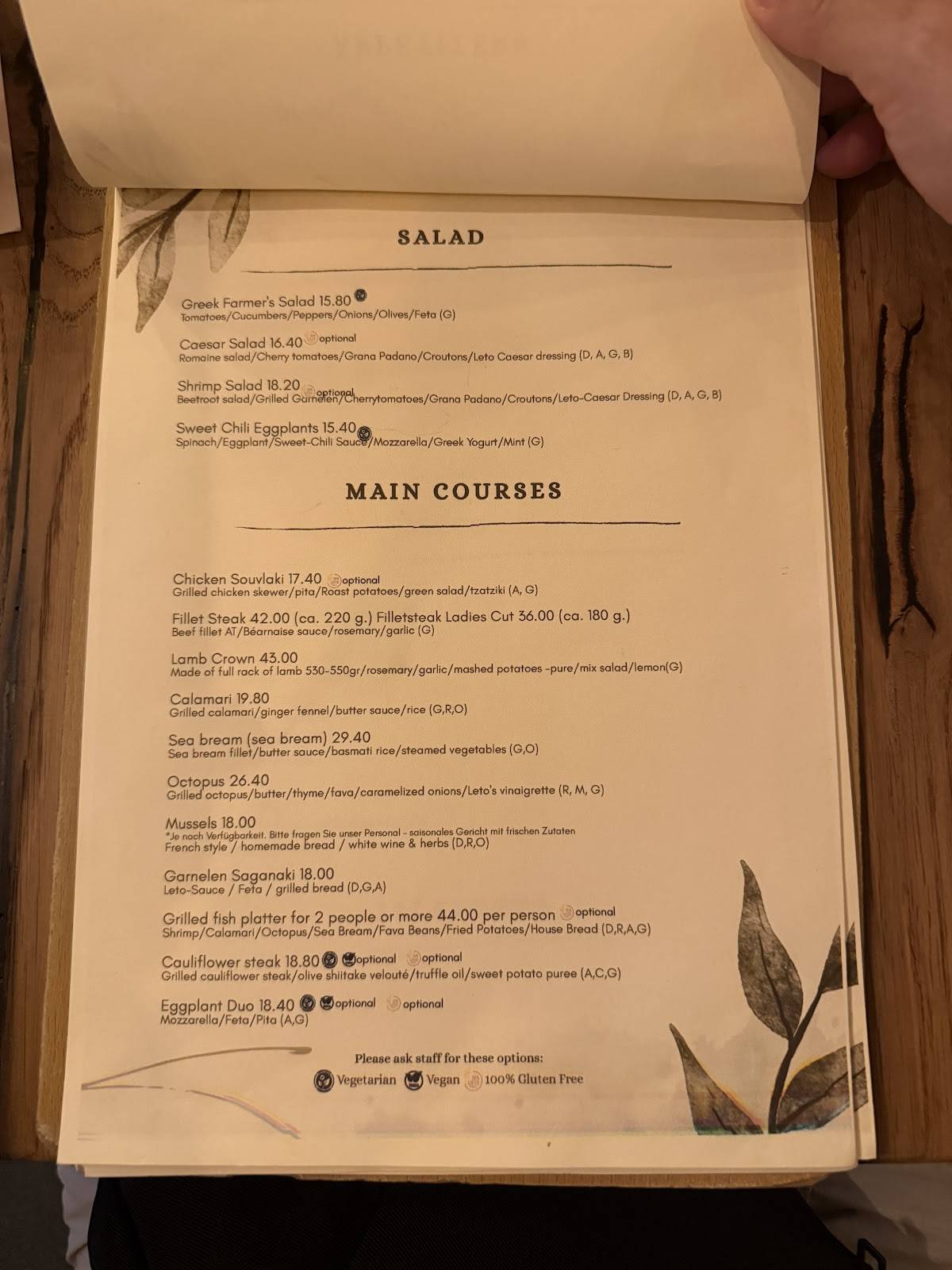 Menu de LETO Restaurant