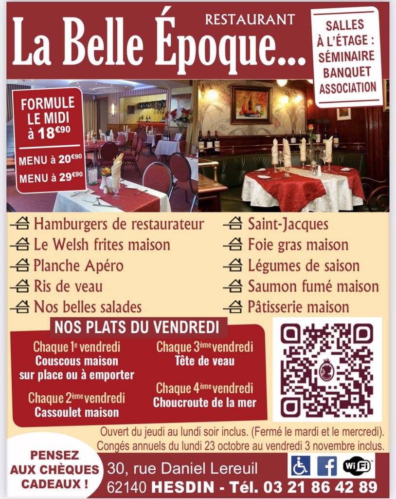 Menu au La Belle Époque restaurant, Hesdin