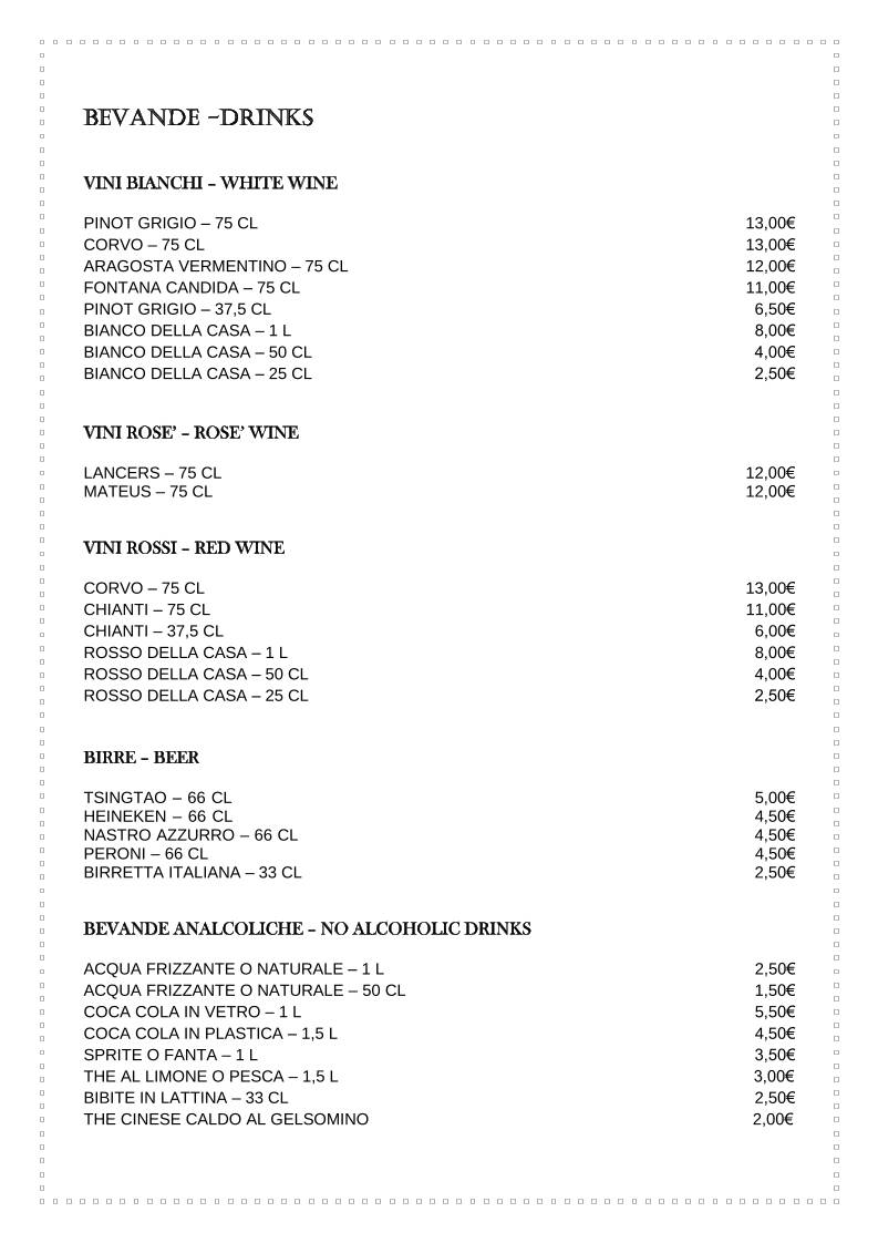 Menu di La Casa D'Oro 