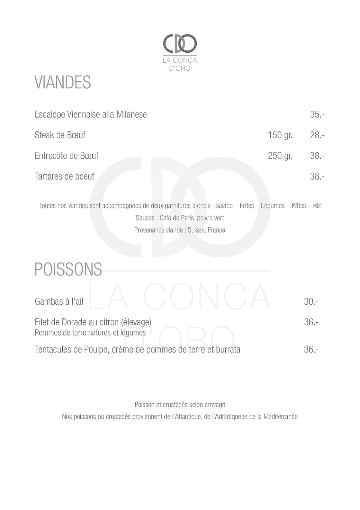 Menu di La Conca d'Oro 