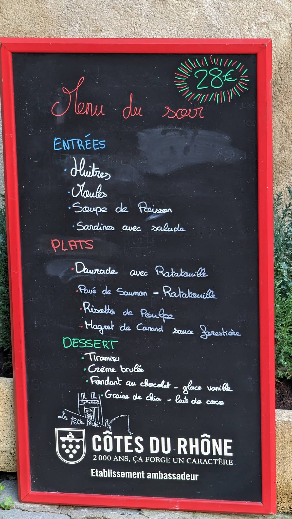 Menu de La Petite Pêche