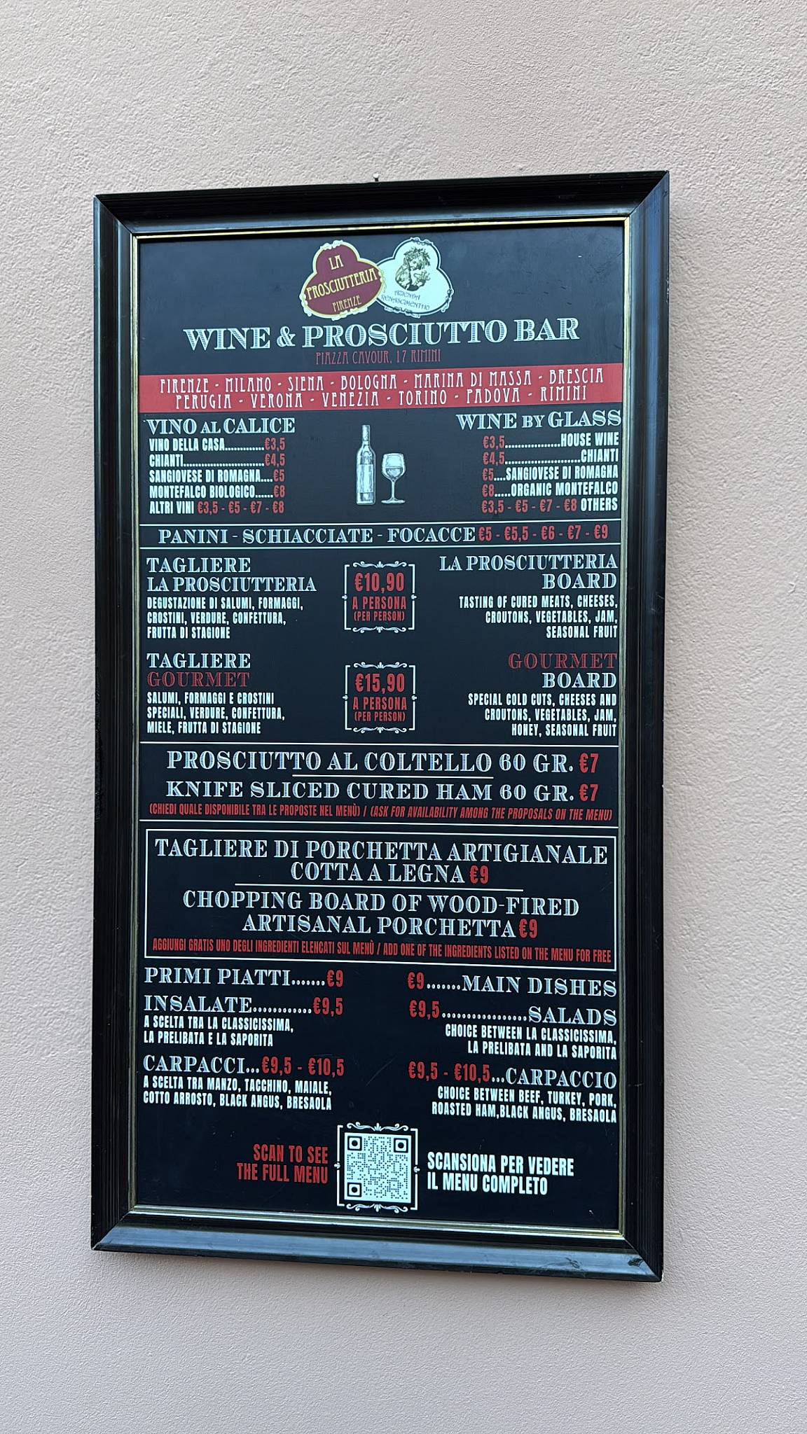 Menu di La Prosciutteria Rimini 