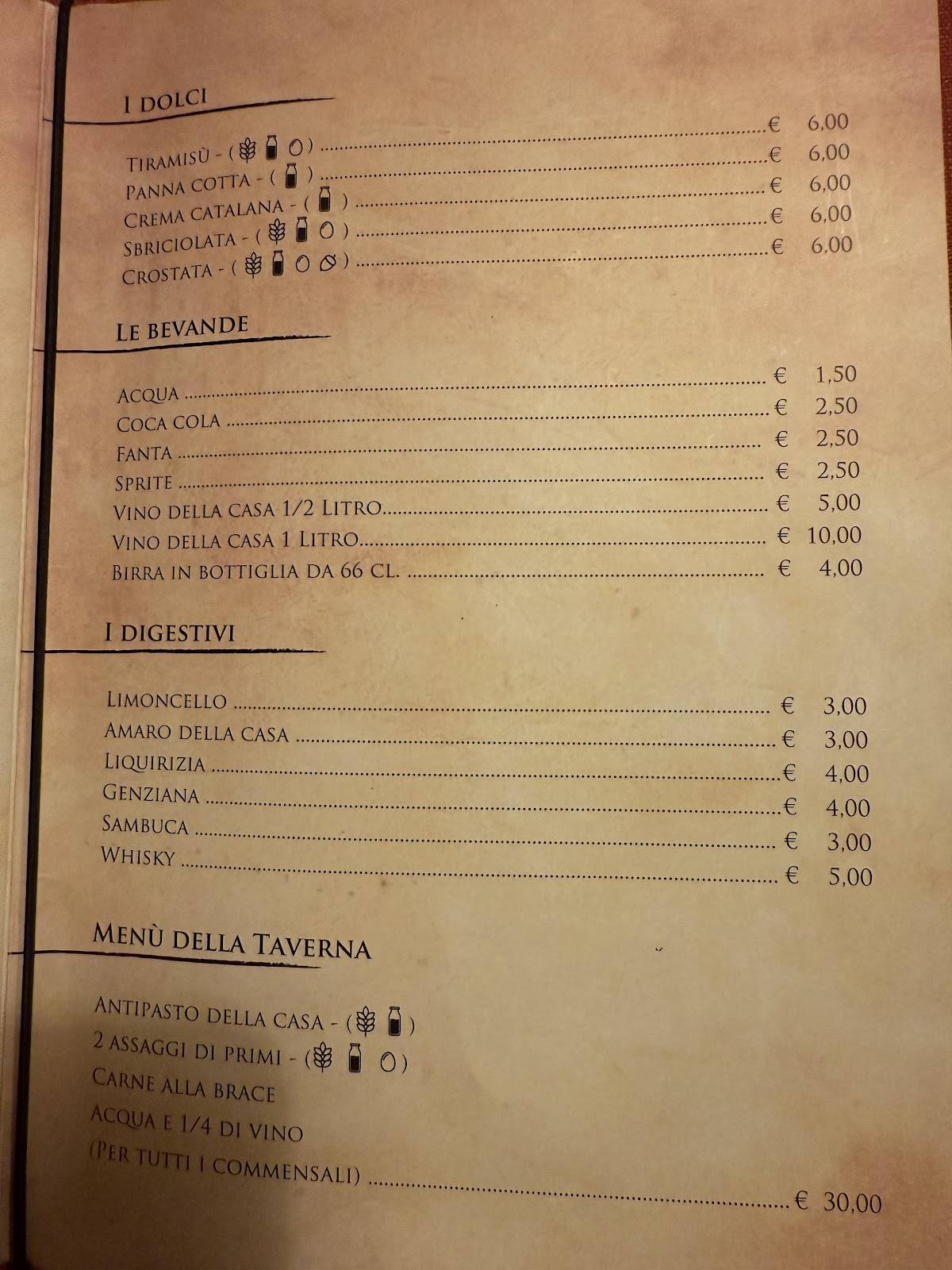 Menu di La Taverna Del Vicolo Roma 
