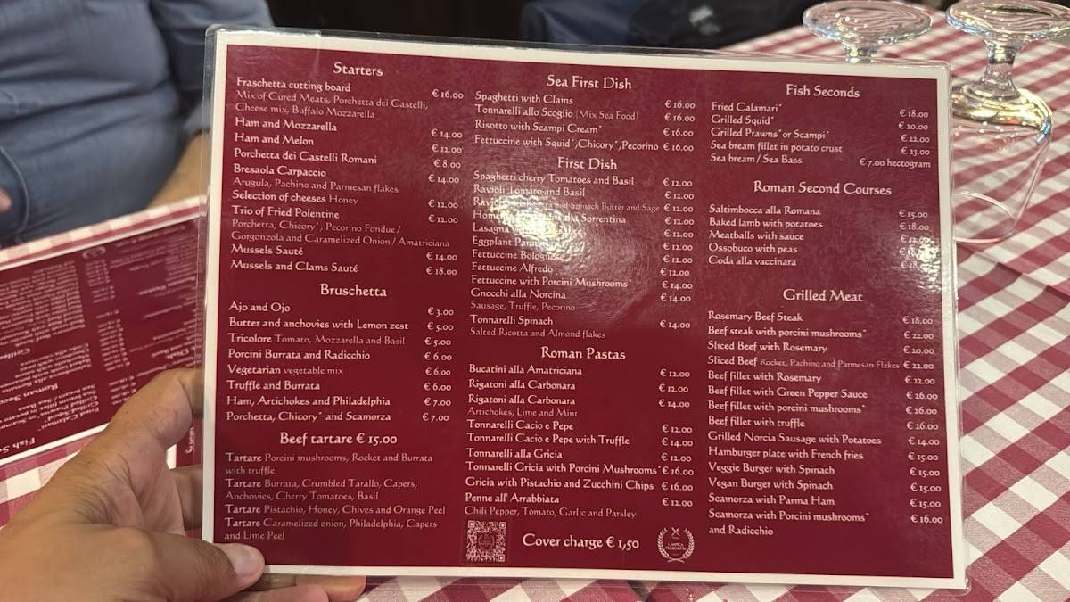 Menu de L'antica Fraschetta