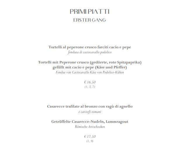 Menu di Lè Fantasy - La tradizione dell'arte 