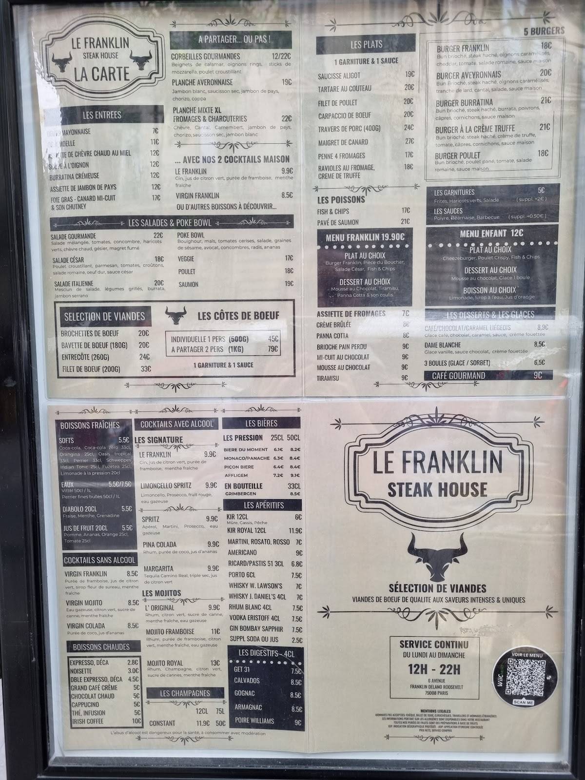 Menu de Le Franklin