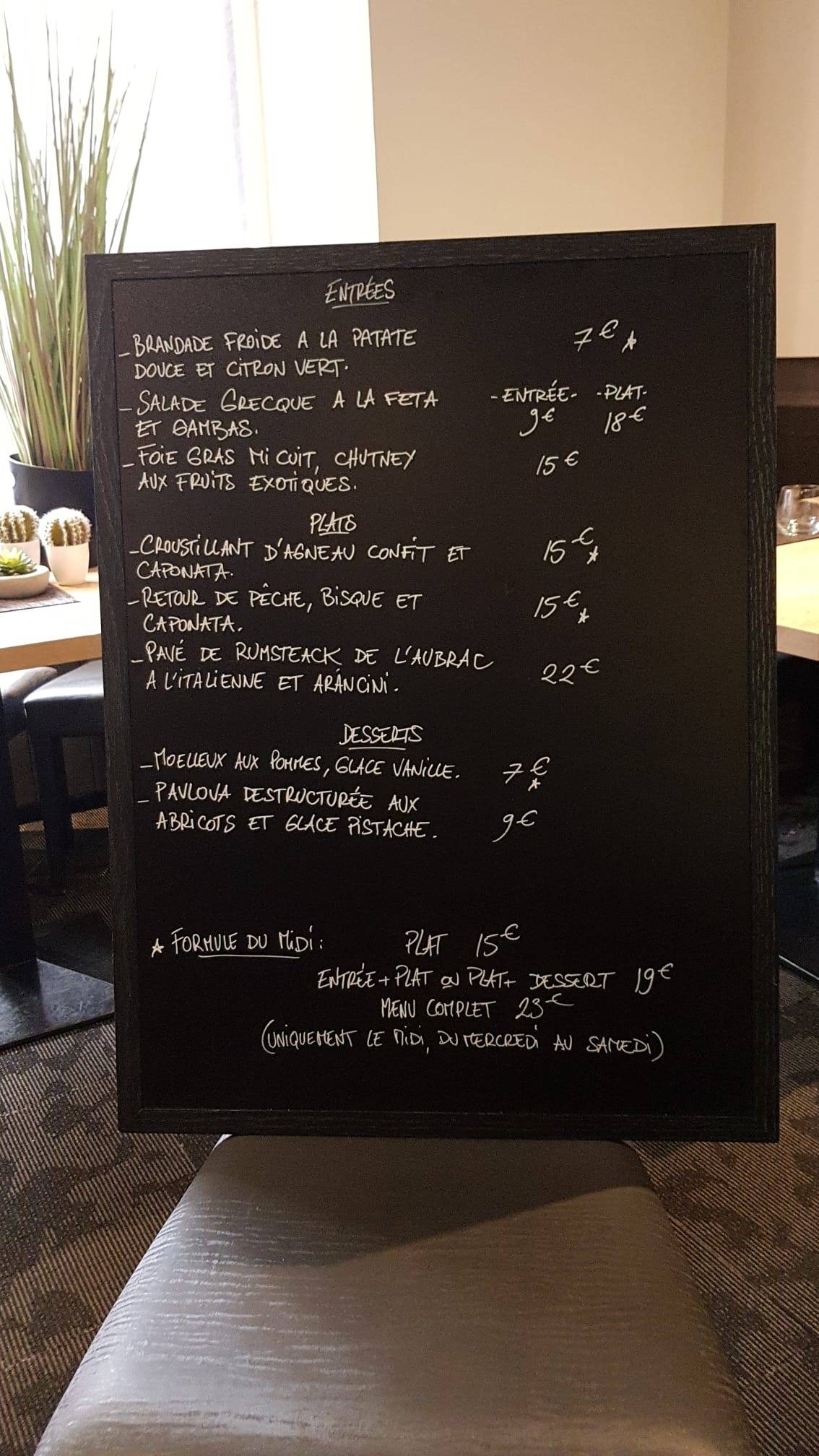 Menu de Le Goût du Voyage