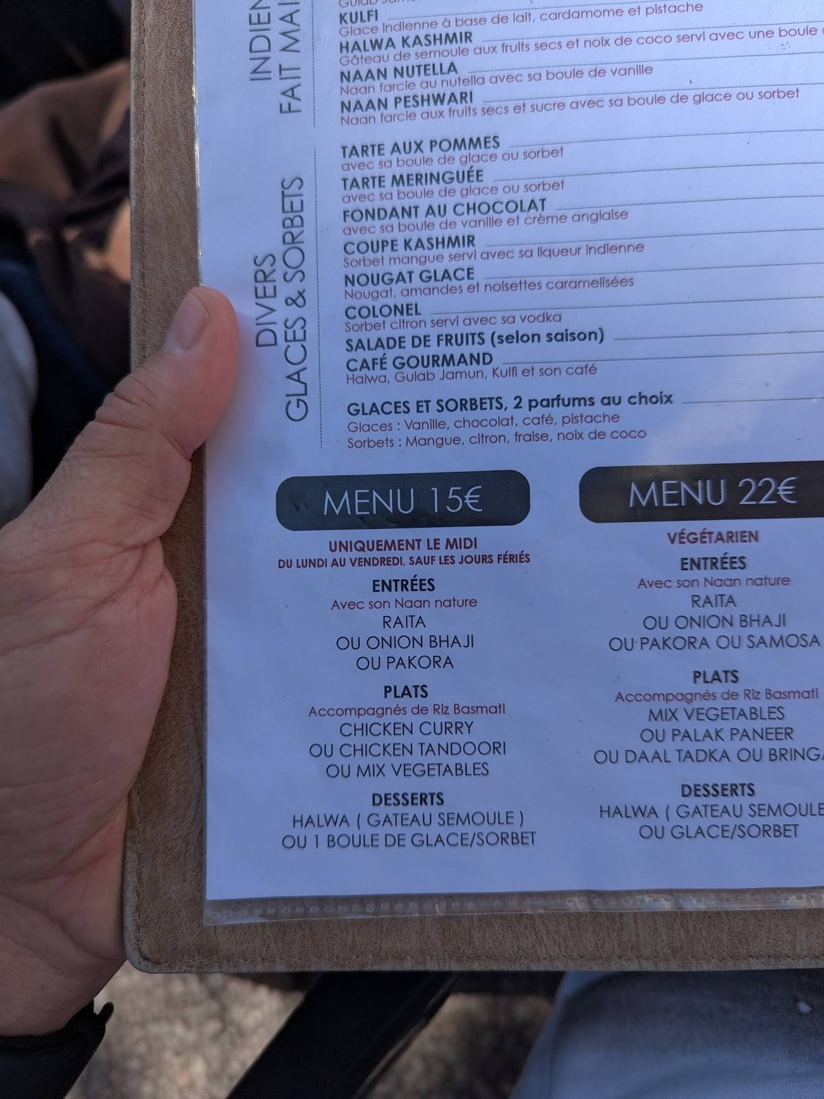 Menu de Le Kashmir Flots Bleus