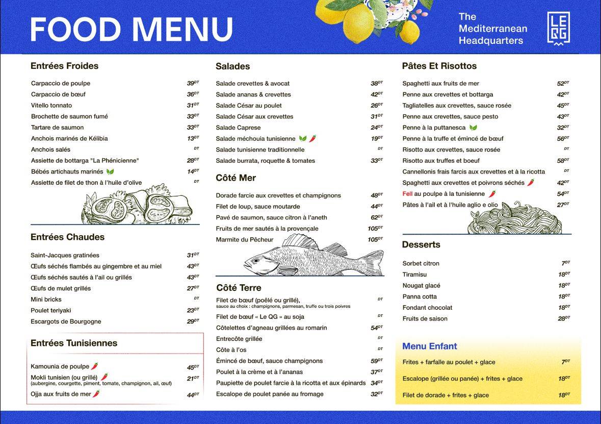 Menu de Restaurant Le QG