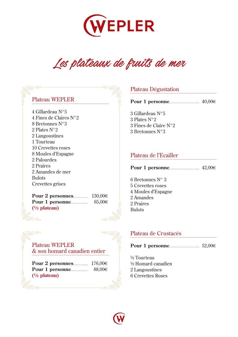Menu de Le Wepler