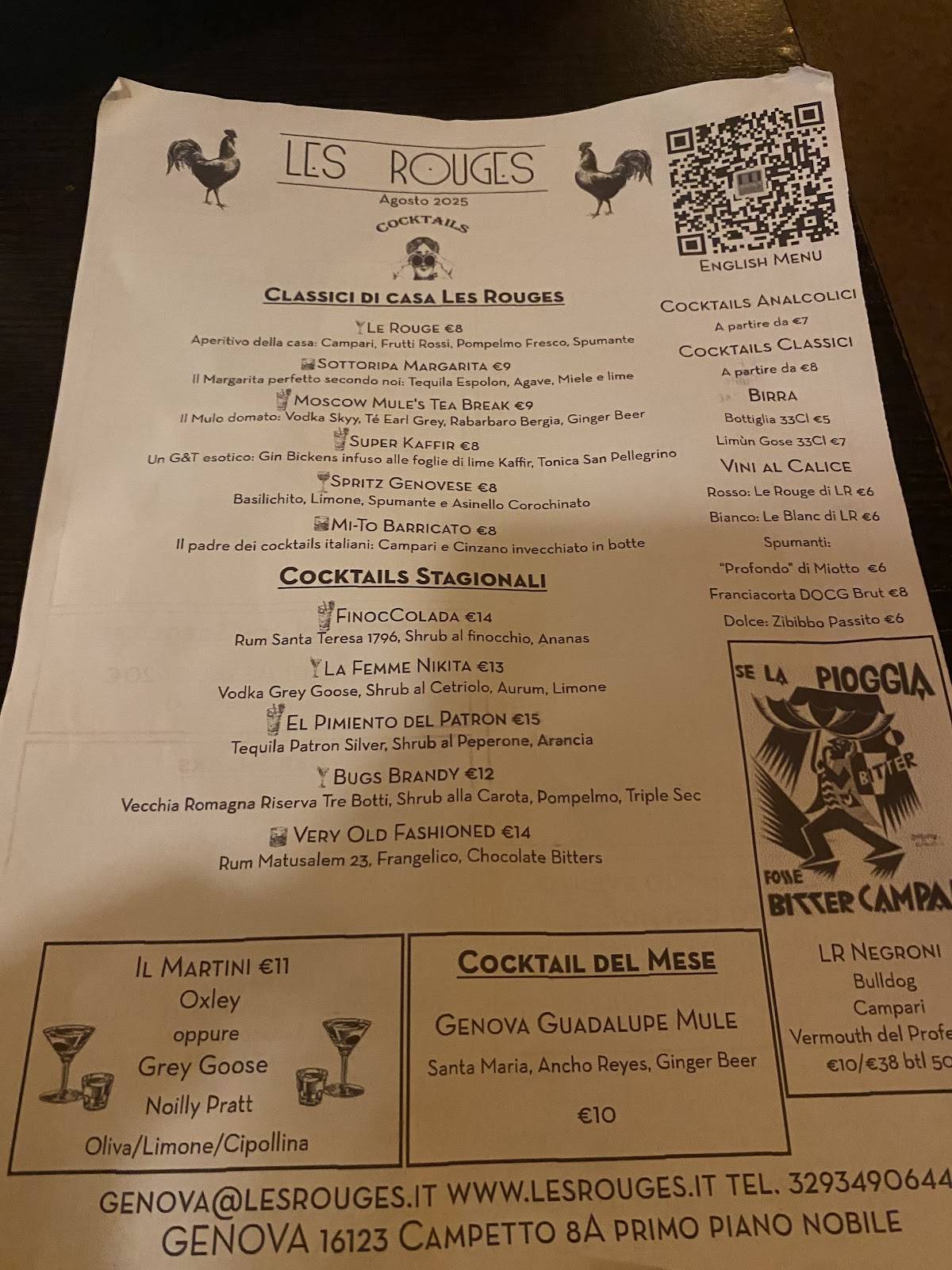 Menu di Les Rouges Cucina & Cocktails 