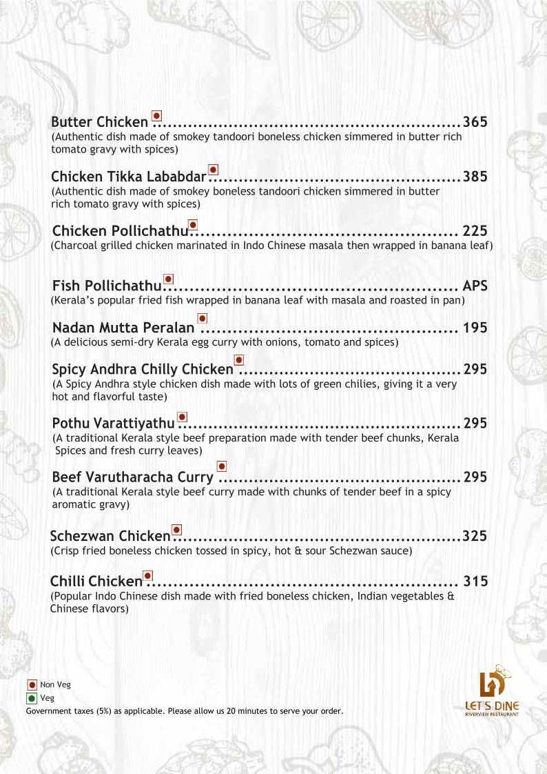 Let's Dine River view - Seafood Restaurant menu