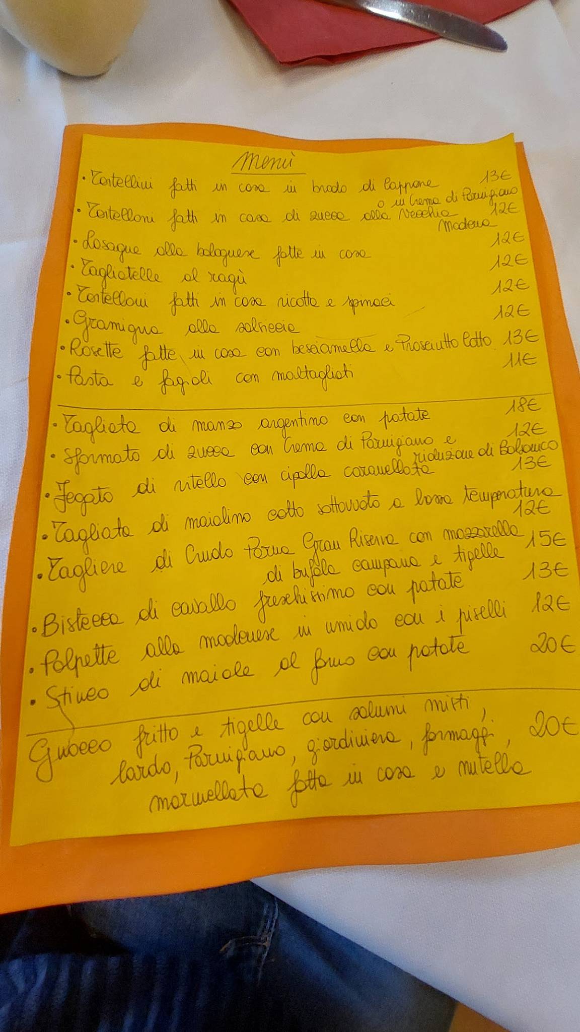 Menu di Lo Stalliere 