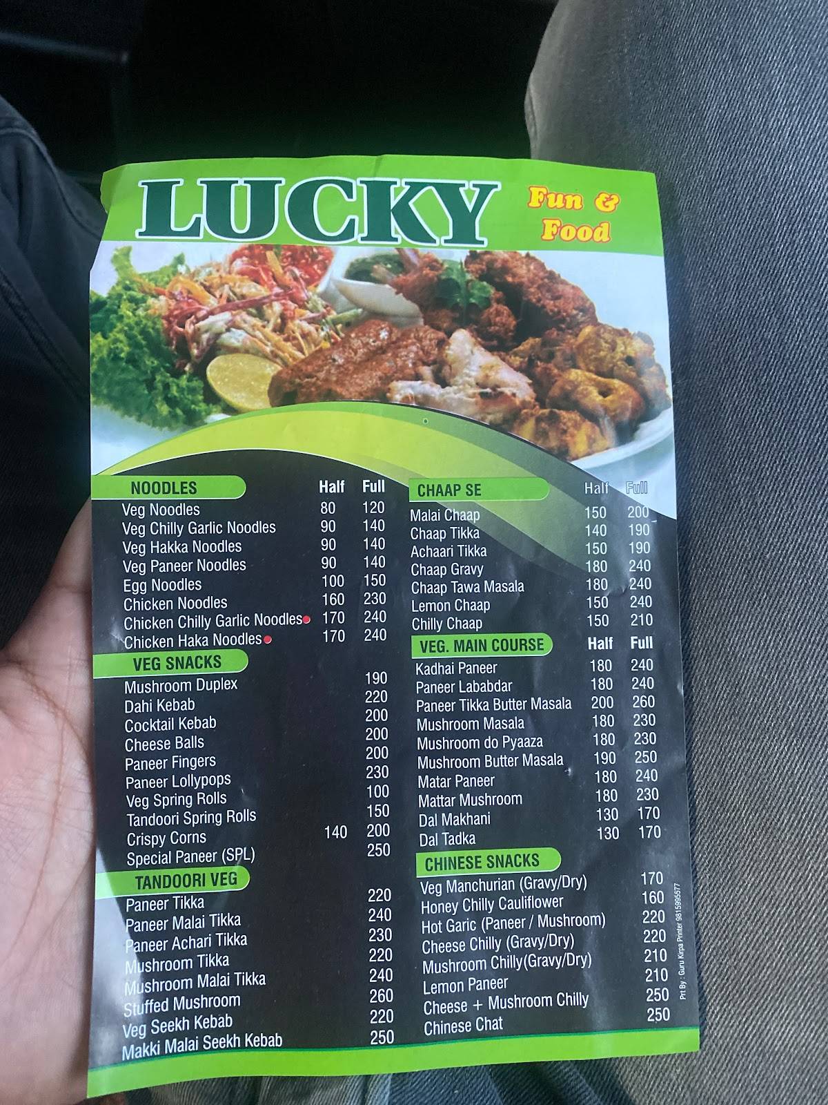 Lucky Fun 'N' Food menu