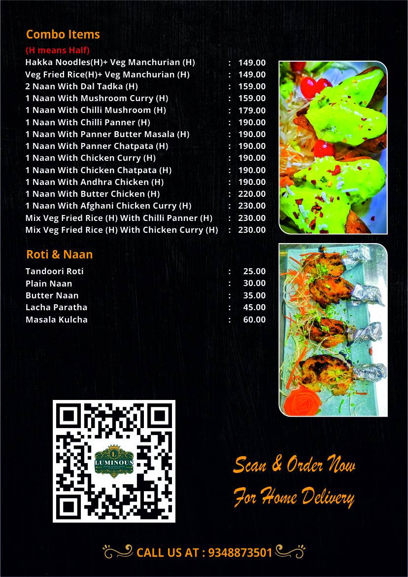 Luminous Rooftop Cafe Restaurant & Sky Lounge menu