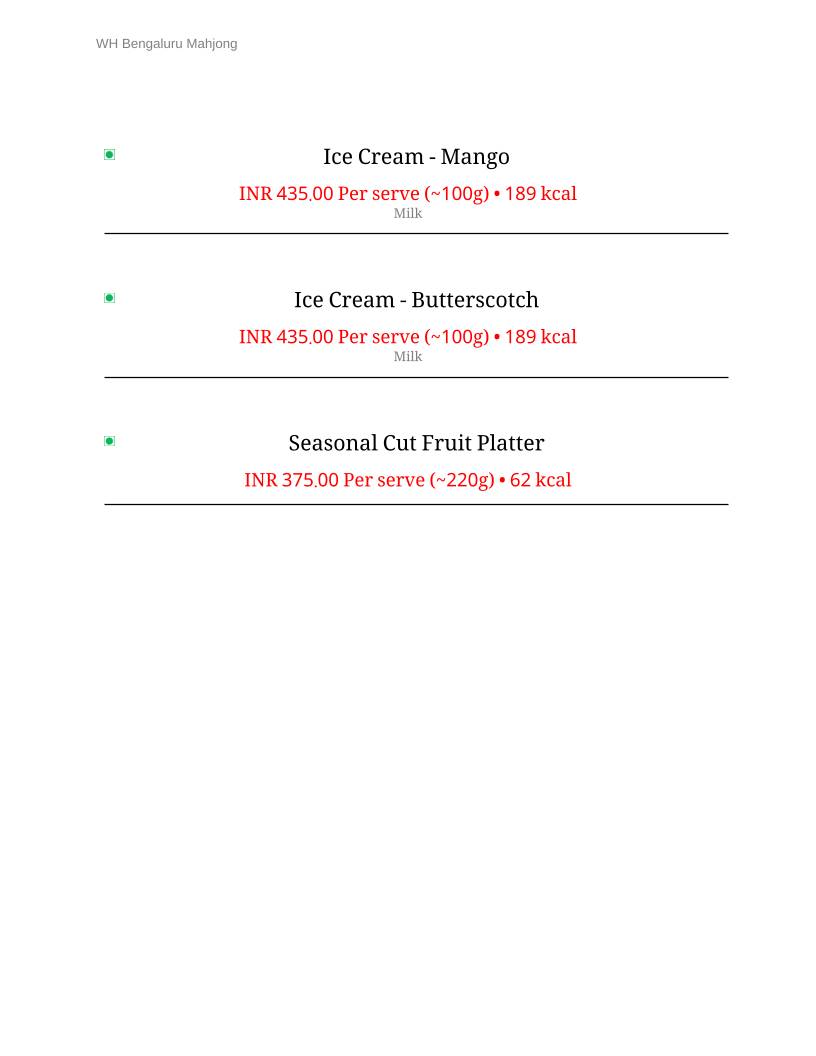 Mahjong Room menu