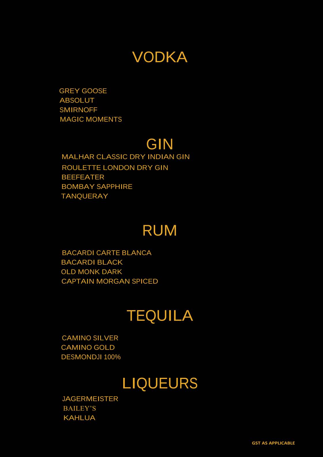 Marigold Restaurant Bar & Pub menu