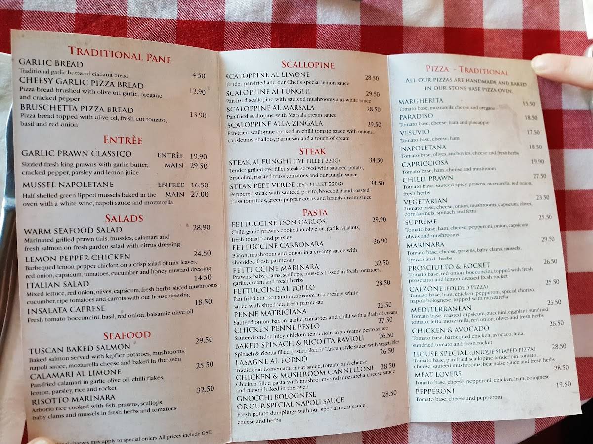 Menu at Marinara Restaurant Clayfield, Clayfield