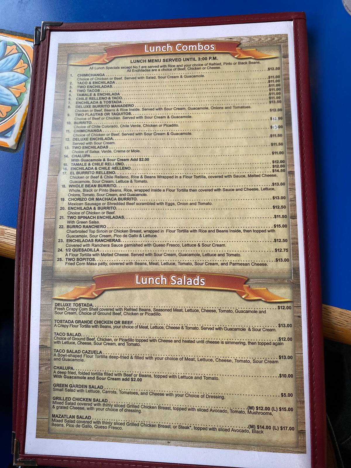 Menu at Mazatlan Mexican Restaurant Depoe Bay, Depoe Bay