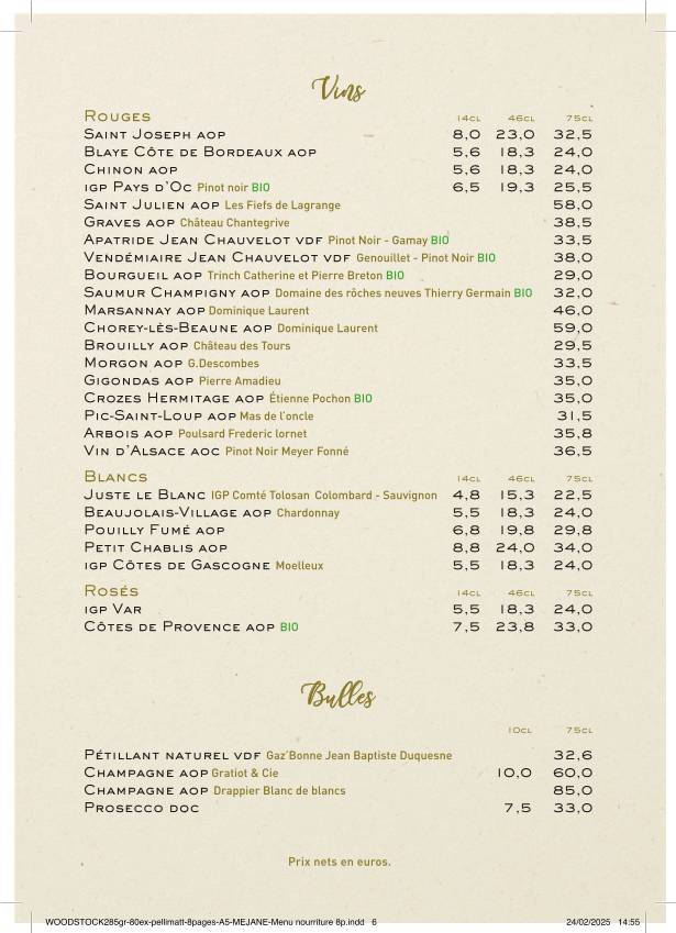 Menu de Café Méjane