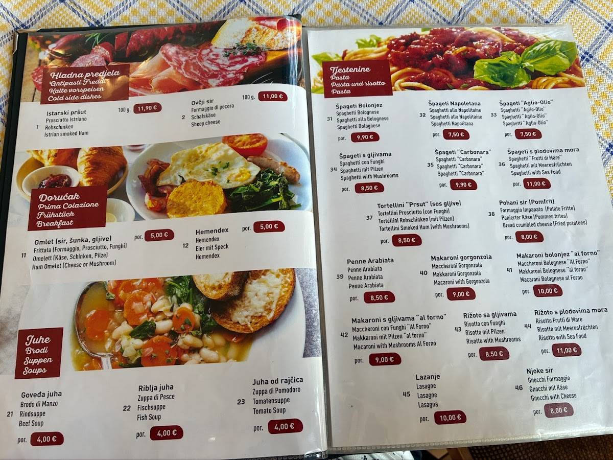 Menu di Restaurant Mimoza, Medulin 